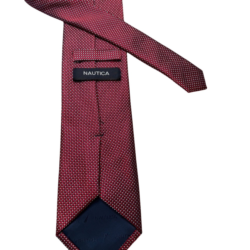 Nautica Mens Silk Necktie Red Navy Blue White Micro Check Geometric Pattern‎ Tie